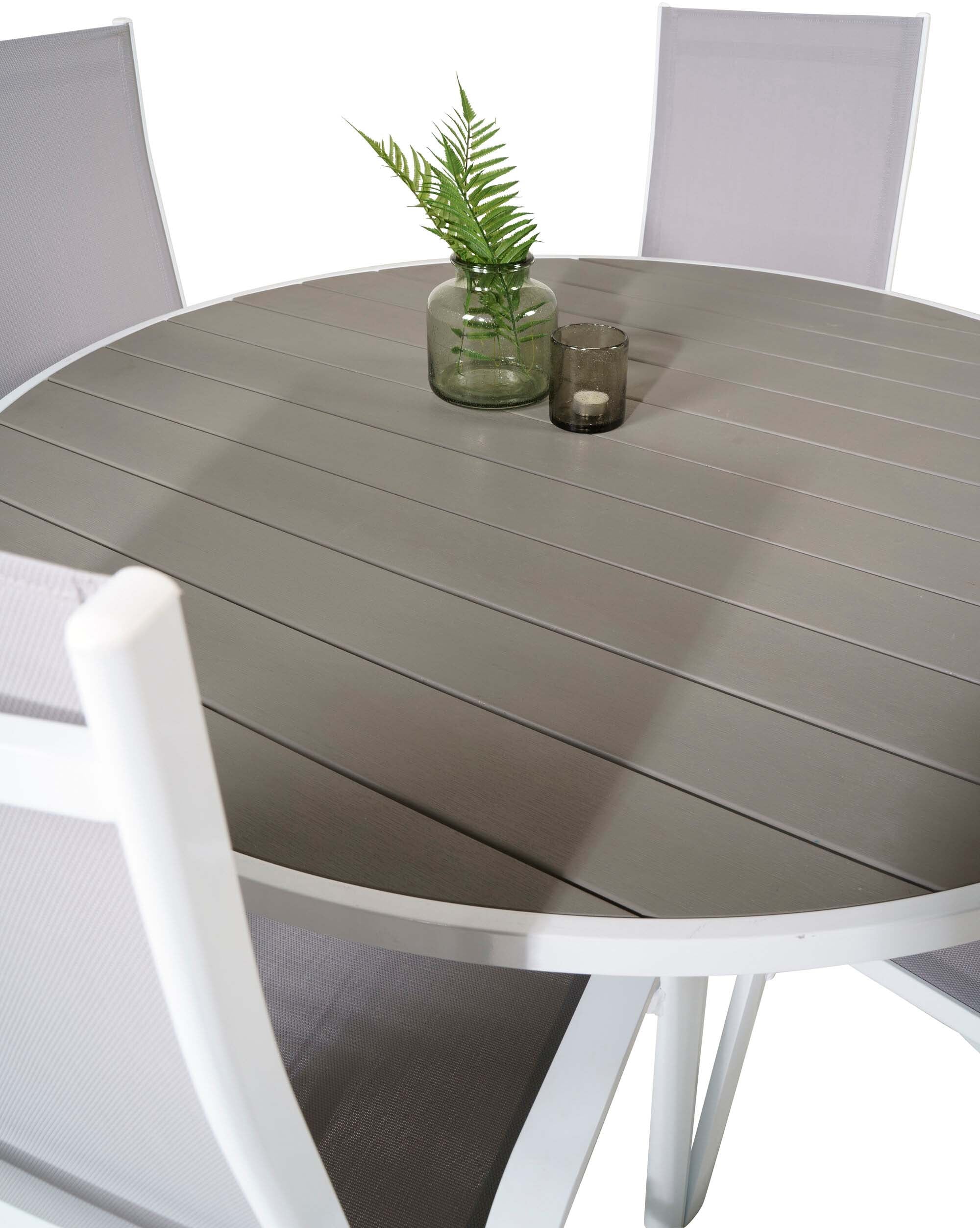Parma Outdoor-Tischset + Copacabana ⌀140cm/4St. in Grau weiss präsentiert im Onlineshop von KAQTU Design AG. Gartentischset ist von Venture Home