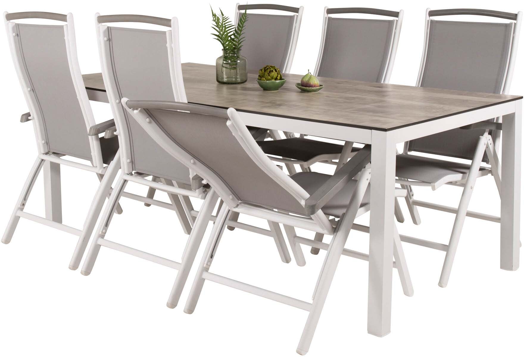 Llama Outdoor-Tischset + Albany 205cm/6St. in Braun /Grau / Weiss präsentiert im Onlineshop von KAQTU Design AG. Gartentischset ist von Venture Home