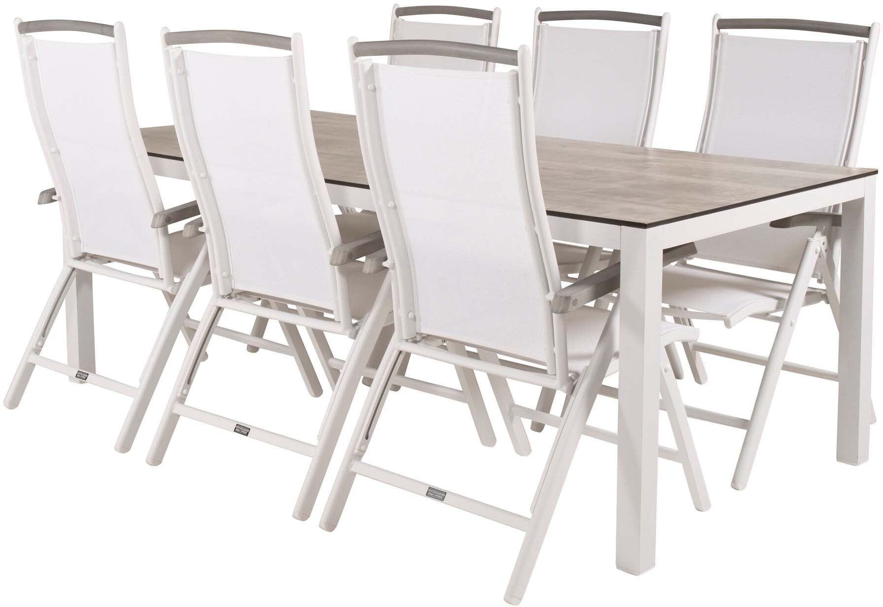 Llama Outdoor-Tischset + Albany 205cm/6St. in Weiss präsentiert im Onlineshop von KAQTU Design AG. Gartentischset ist von Venture Home