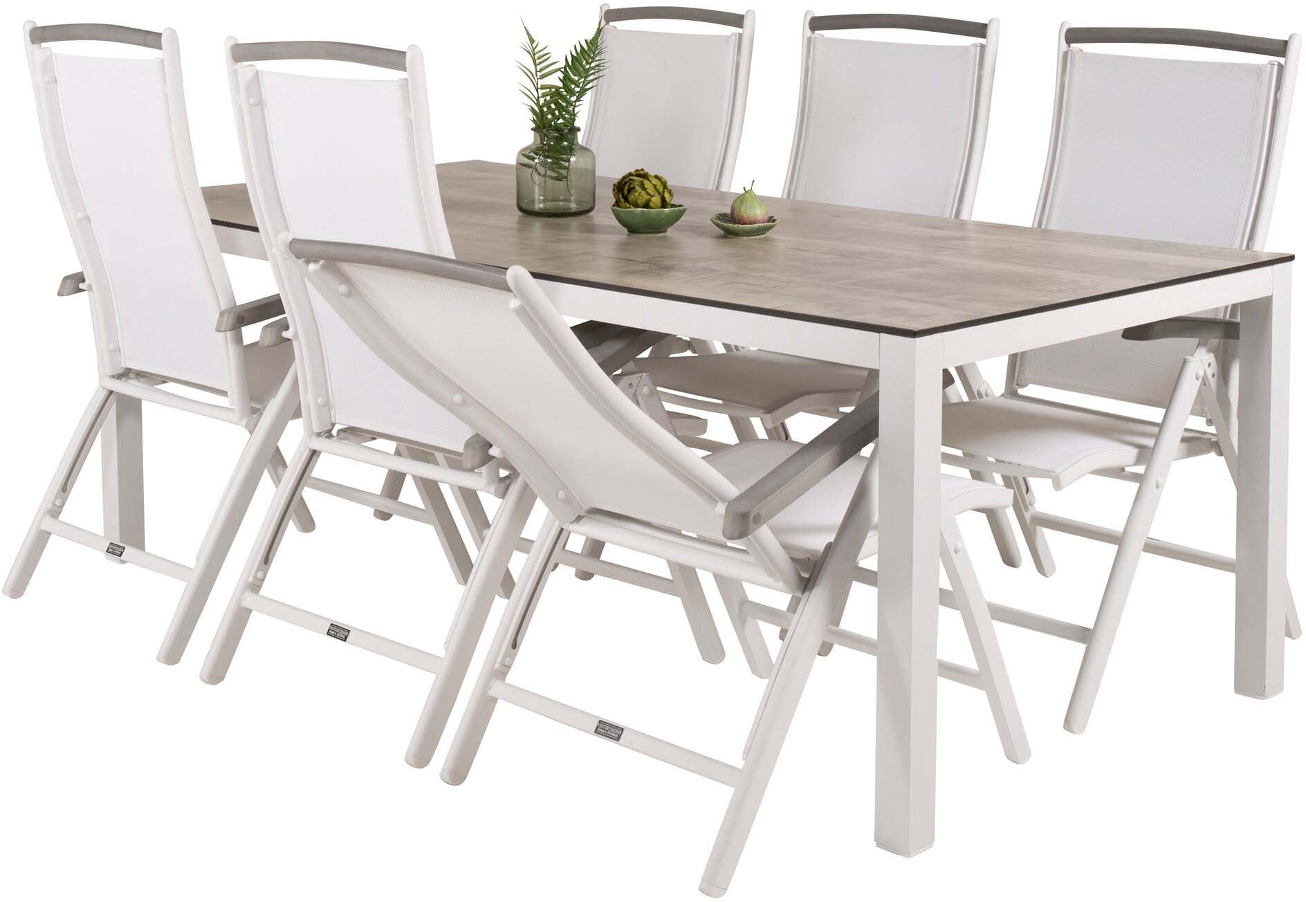 Llama Outdoor-Tischset + Albany 205cm/6St. in Weiss präsentiert im Onlineshop von KAQTU Design AG. Gartentischset ist von Venture Home