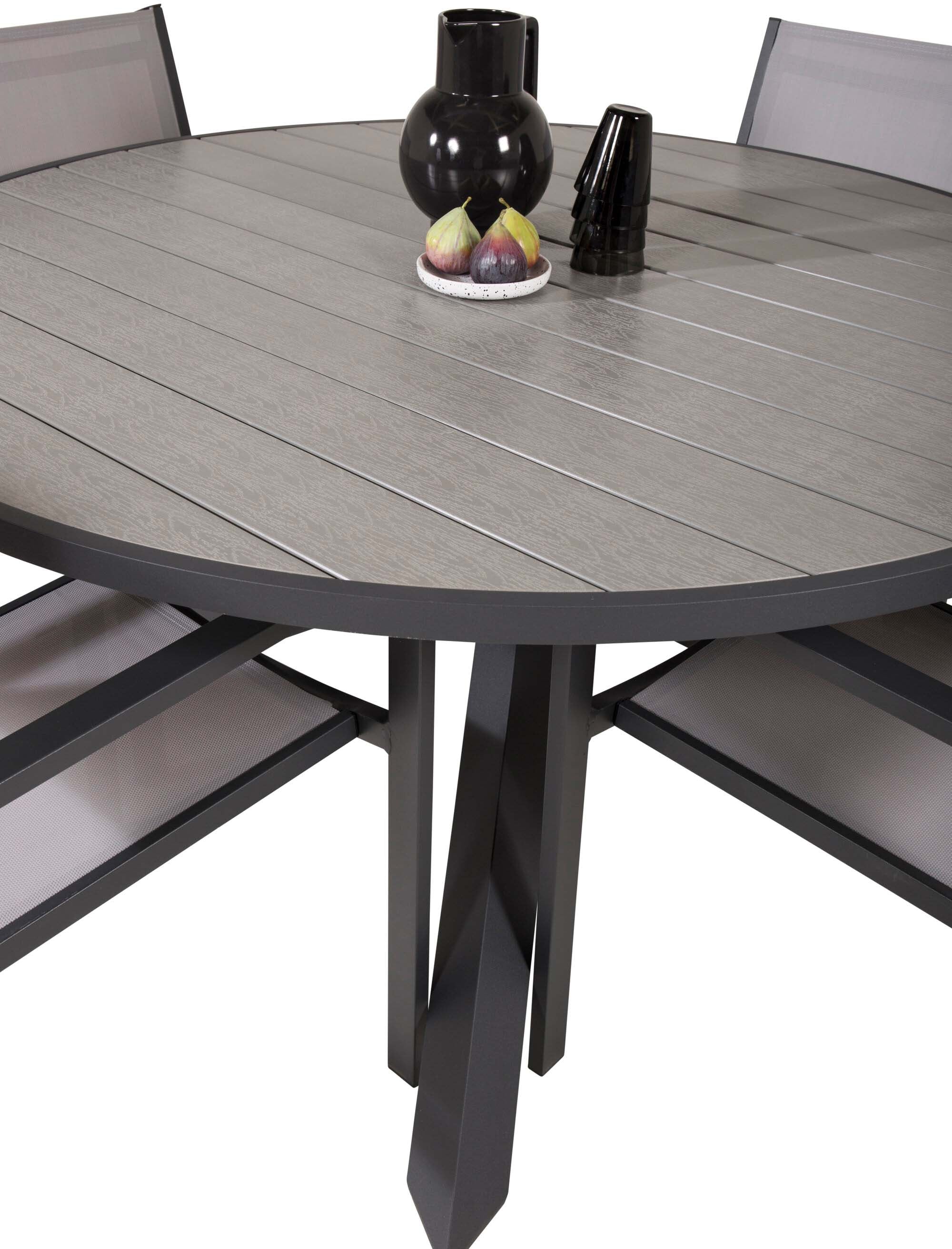Parma Outdoor-Tischset + Copacabana ⌀140cm/4St. in Schwarzgrau präsentiert im Onlineshop von KAQTU Design AG. Gartentischset ist von Venture Home