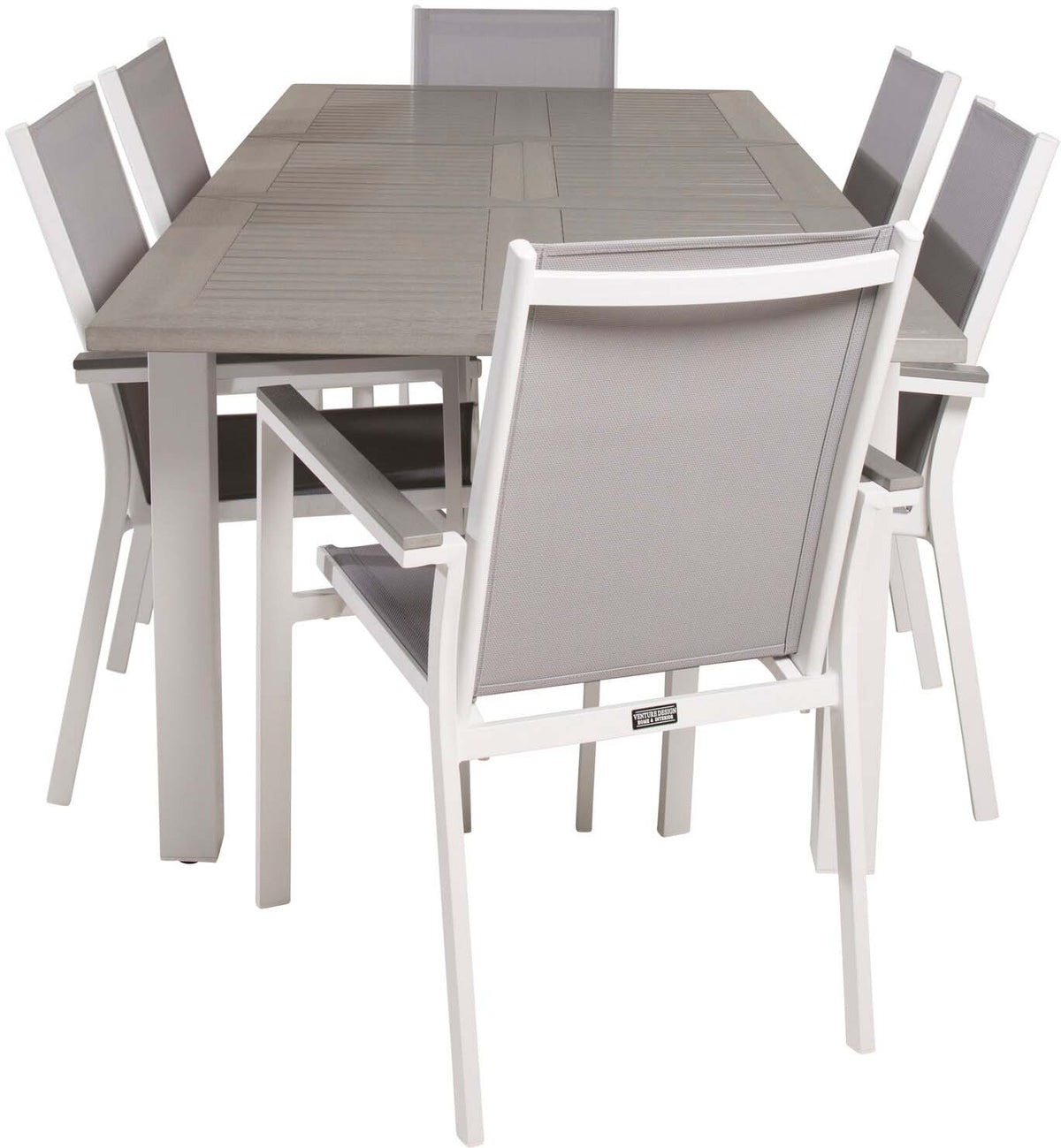 Albany Outdoor-Tischset + Parma 152cm/6St. in Grau weiß präsentiert im Onlineshop von KAQTU Design AG. Gartentischset ist von Venture Home