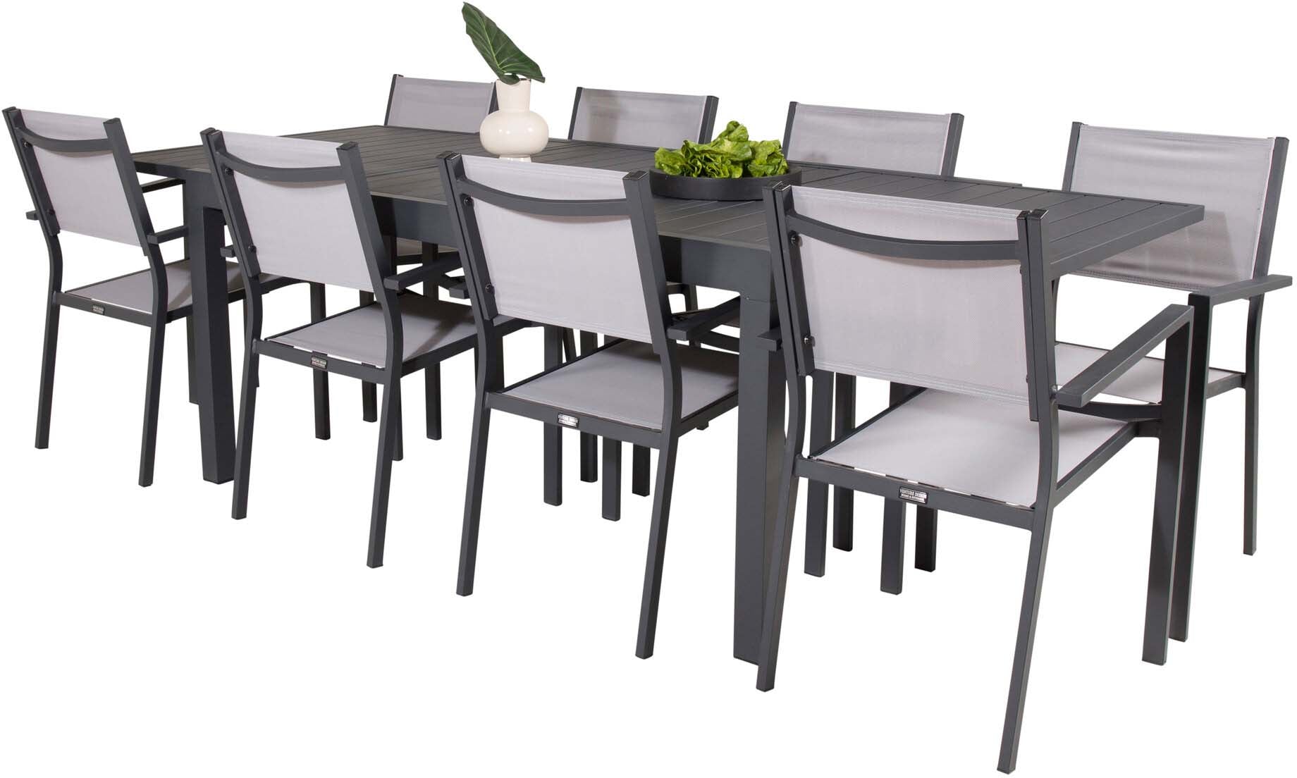 Marbella Outdoor-Tischset + Copacabana 240cm/8St. in Grau präsentiert im Onlineshop von KAQTU Design AG. Gartentischset ist von Venture Home