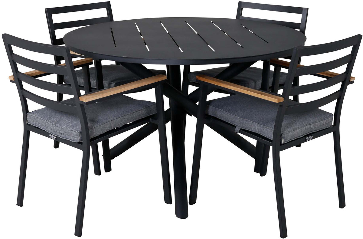 Alma Outdoor-Tischset + Brasilia ⌀120cm/4St. in Schwarz präsentiert im Onlineshop von KAQTU Design AG. Gartentischset ist von Venture Home