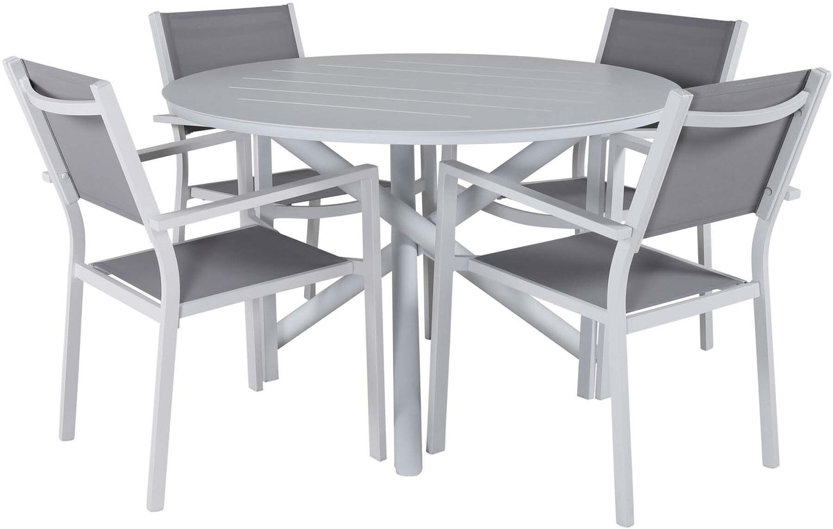 Alma Outdoor-Tischset + Copacabana ⌀120cm/4St. in Grau präsentiert im Onlineshop von KAQTU Design AG. Gartentischset ist von Venture Home