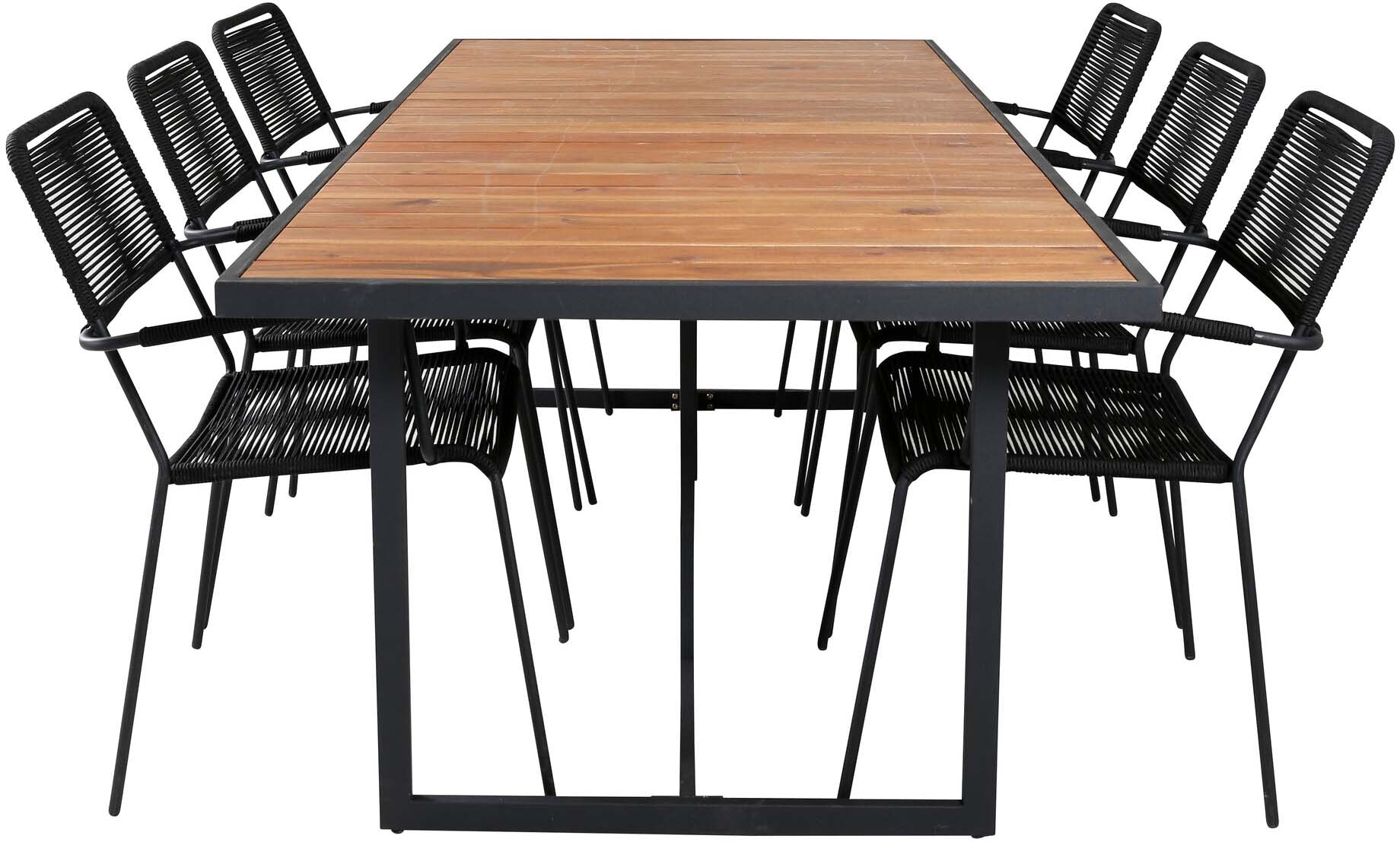 Khung Outdoor-Tischset (Lindos Arm) 200cm/6St. in Schwarz präsentiert im Onlineshop von KAQTU Design AG. Gartentischset ist von Venture Home
