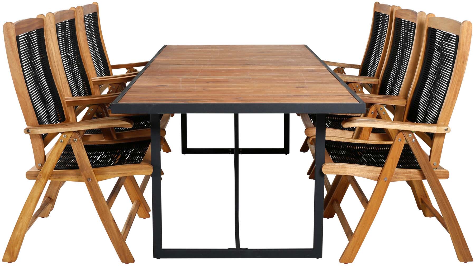 Khung Outdoor-Tischset (Peter) 200cm/6St. in Schwarz präsentiert im Onlineshop von KAQTU Design AG. Gartentischset ist von Venture Home