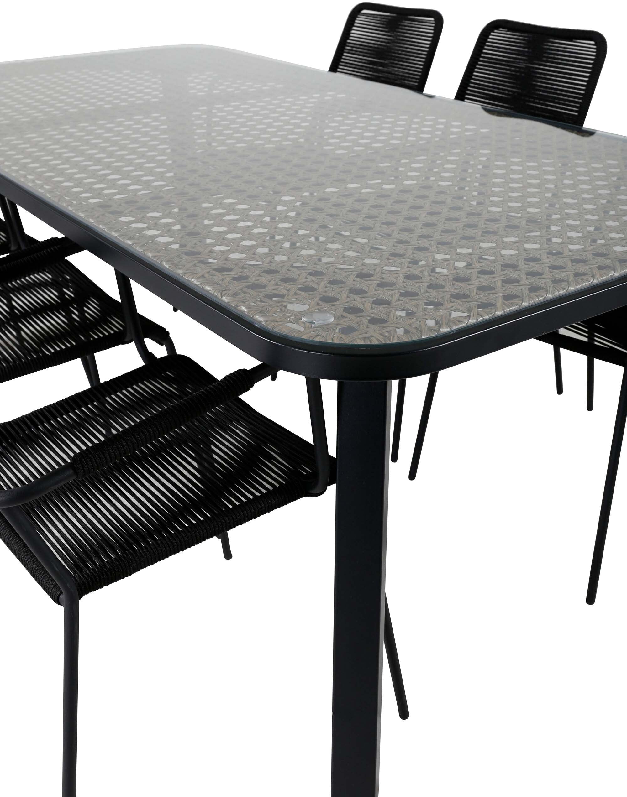 Paola Outdoor-Tischset + Lindos Armchair 200cm/6St. in Schwarz präsentiert im Onlineshop von KAQTU Design AG. Gartentischset ist von Venture Home
