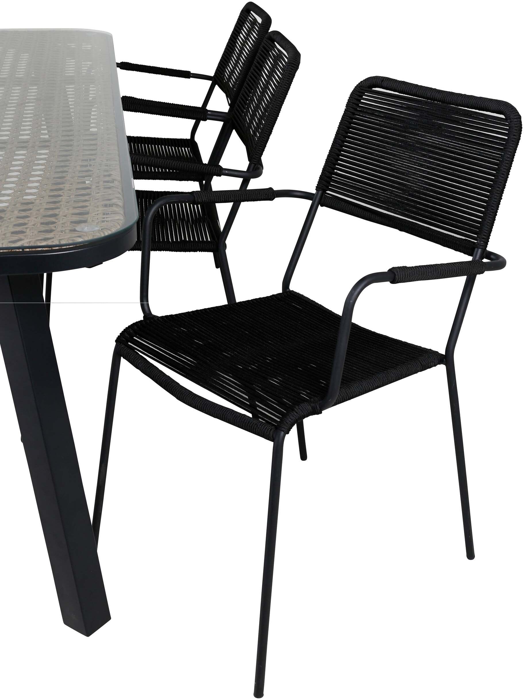 Paola Outdoor-Tischset + Lindos Armchair 200cm/6St. in Schwarz präsentiert im Onlineshop von KAQTU Design AG. Gartentischset ist von Venture Home