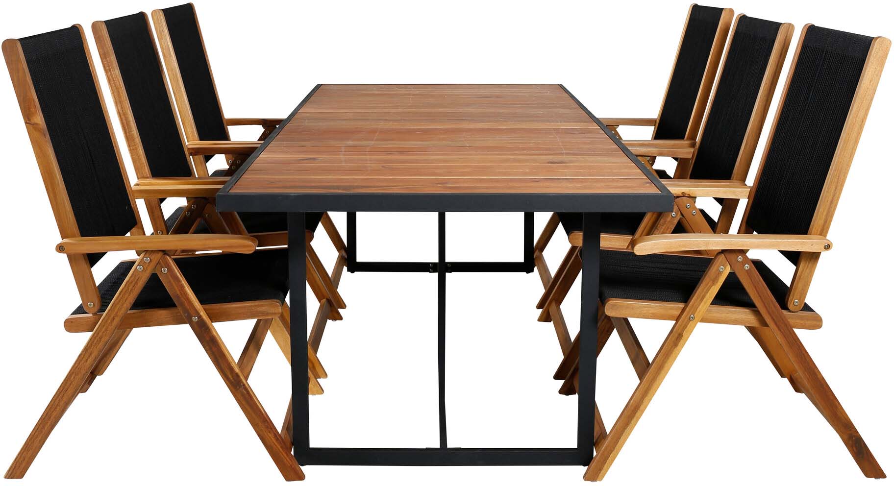 Khung Outdoor-Tischset (Little John) 200cm/6St. in Schwarz, Natur präsentiert im Onlineshop von KAQTU Design AG. Gartentischset ist von Venture Home