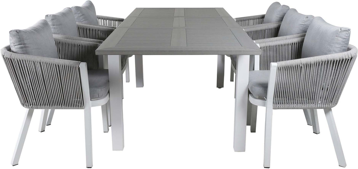 Albany Outdoor-Esstischset + Virya 152cm/6St. in Grau weiß präsentiert im Onlineshop von KAQTU Design AG. Gartentischset ist von Venture Home