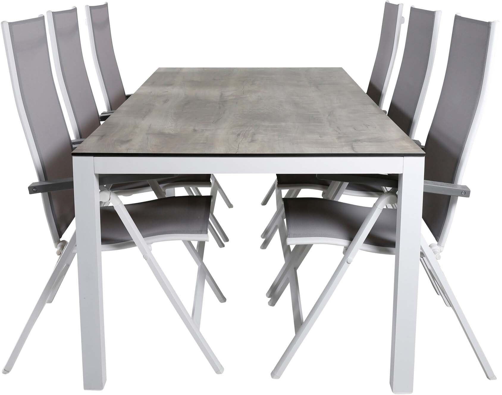 Llama Outdoor-Tischset + Albany 205cm/6St. in Dunkelbraun /Grau / Weiss präsentiert im Onlineshop von KAQTU Design AG. Gartentischset ist von Venture Home
