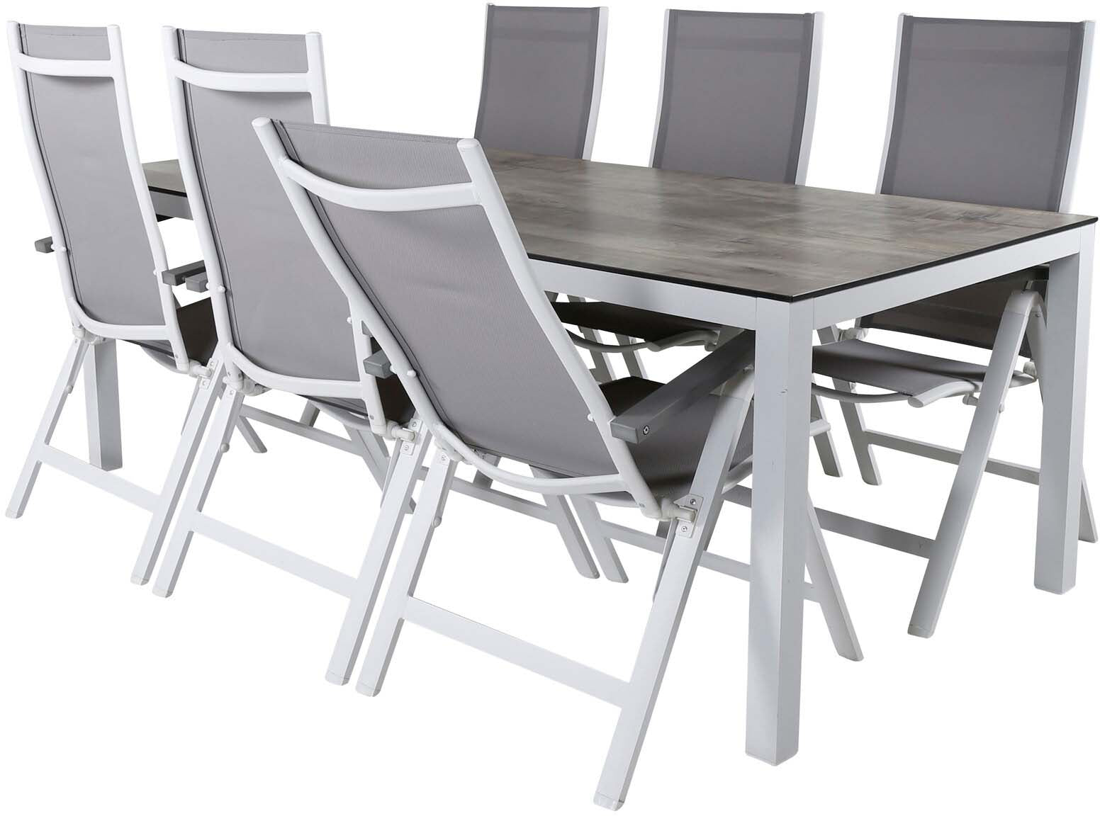 Llama Outdoor-Tischset + Albany 205cm/6St. in Dunkelbraun /Grau / Weiss präsentiert im Onlineshop von KAQTU Design AG. Gartentischset ist von Venture Home