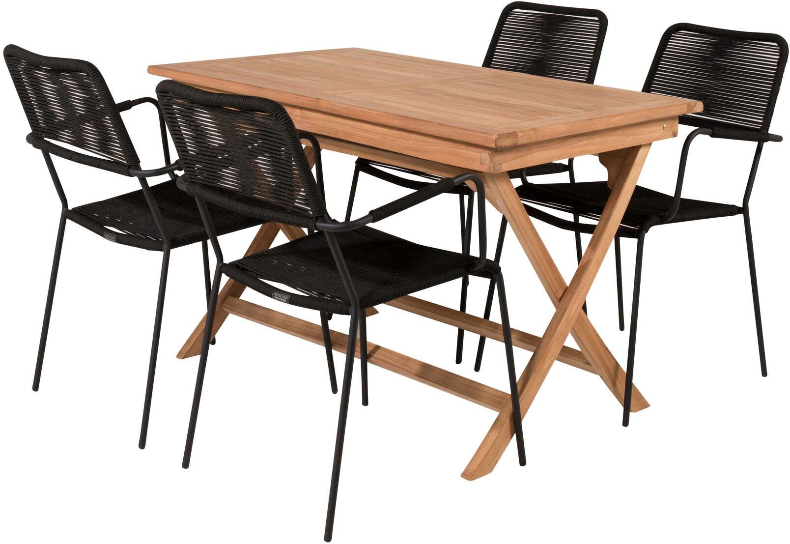 Kenya Outdoor-Tischset 120cm/4St. in Schwarz präsentiert im Onlineshop von KAQTU Design AG. Gartentischset ist von Venture Home