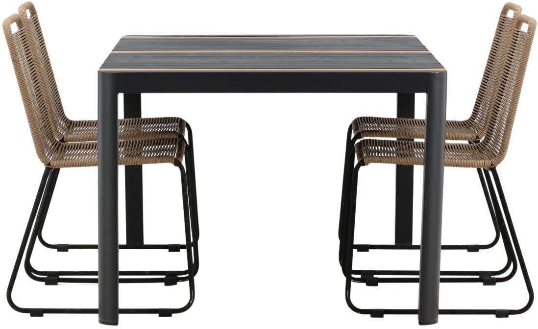 Togo Outdoor-Tischset + Lindos 150cm/4St. in Schwarz / Natur präsentiert im Onlineshop von KAQTU Design AG. Gartentischset ist von Venture Home