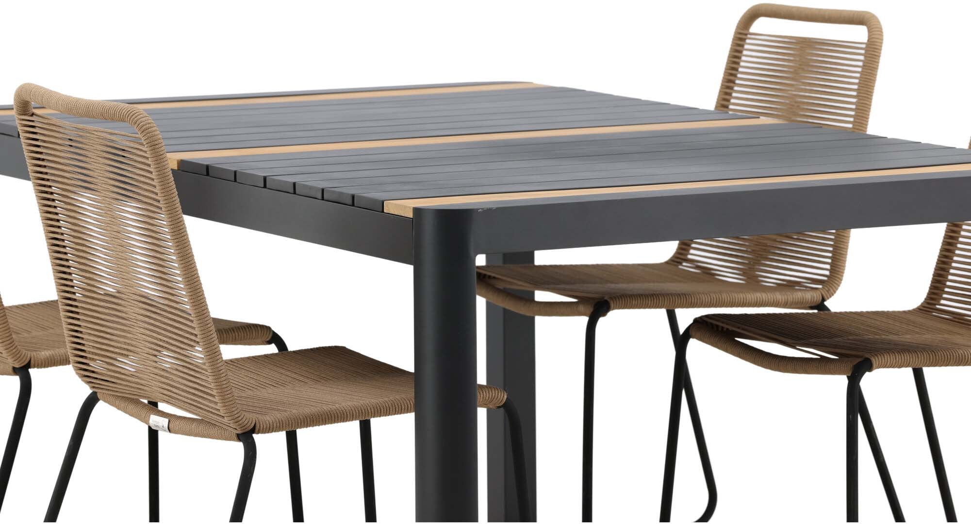 Togo Outdoor-Tischset + Lindos 150cm/4St. in Schwarz / Natur präsentiert im Onlineshop von KAQTU Design AG. Gartentischset ist von Venture Home
