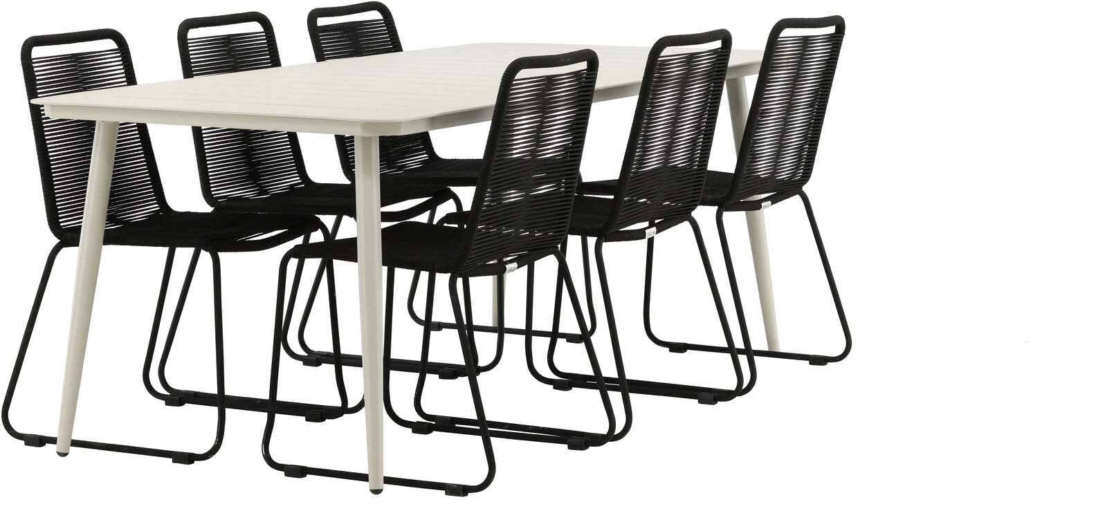 Lina Outdoor-Tischset + Lindos Stacking 200cm/6St. in Schwarz präsentiert im Onlineshop von KAQTU Design AG. Gartentischset ist von Venture Home