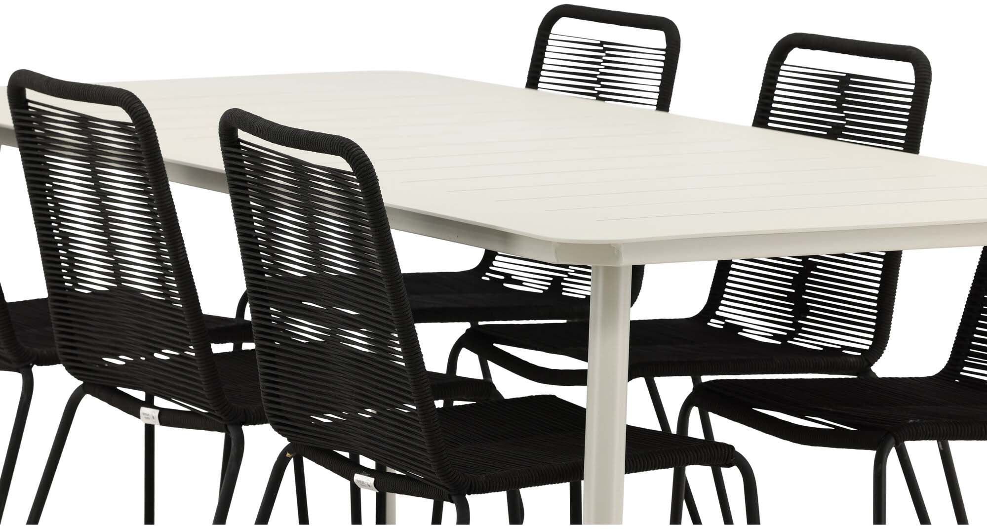 Lina Outdoor-Tischset + Lindos Stacking 200cm/6St. in Schwarz präsentiert im Onlineshop von KAQTU Design AG. Gartentischset ist von Venture Home