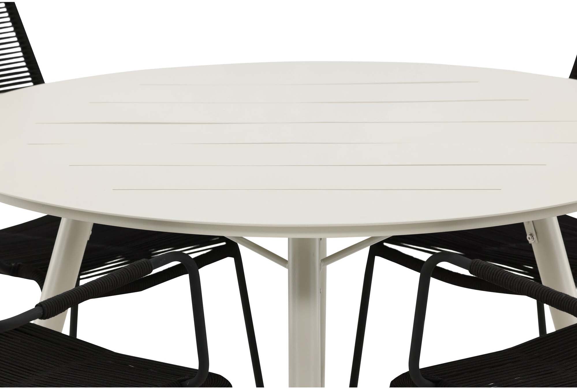Lina Outdoor-Tischset + Lindos Armchair ⌀120cm/4St. in Schwarz präsentiert im Onlineshop von KAQTU Design AG. Gartentischset ist von Venture Home