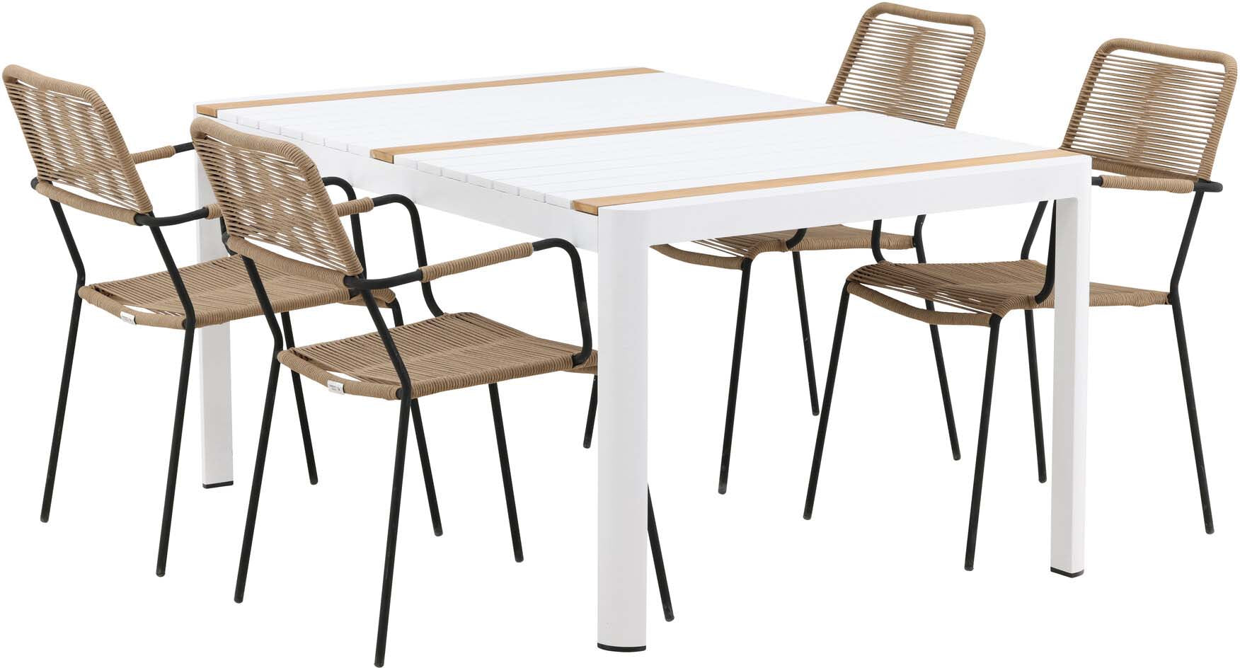 Togo Outdoor-Tischset + Lindos Armchair 150cm/4St. in Weiss / Natur präsentiert im Onlineshop von KAQTU Design AG. Gartentischset ist von Venture Home