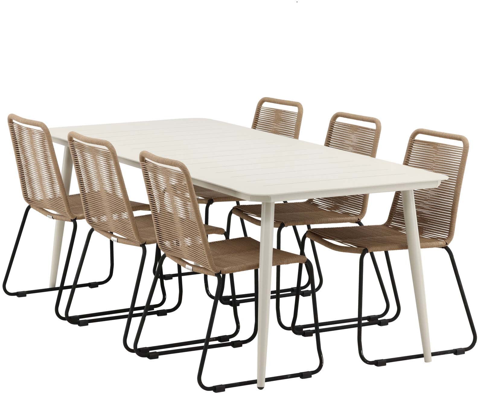 Lina Outdoor-Tischset + Lindos 200cm/6St. in Schwarz Braun präsentiert im Onlineshop von KAQTU Design AG. Gartentischset ist von Venture Home