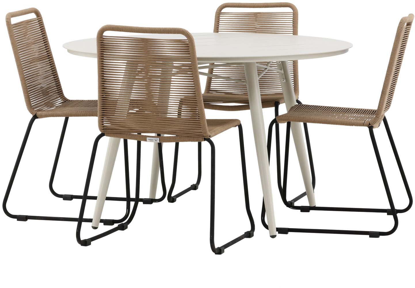 Lina Outdoor-Tischset + Lindos ⌀120cm/4St. in Schwarz Braun präsentiert im Onlineshop von KAQTU Design AG. Gartentischset ist von Venture Home