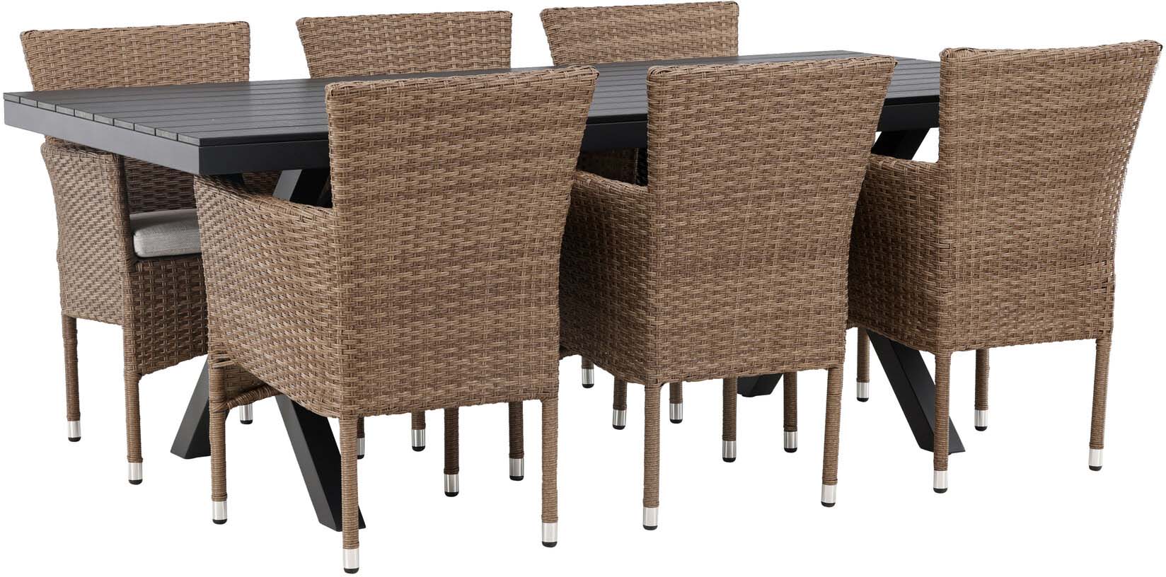 Garcia Outdoor-Tischset + Malina 200cm/6St. in Schwarz / Braun präsentiert im Onlineshop von KAQTU Design AG. Gartentischset ist von Venture Home