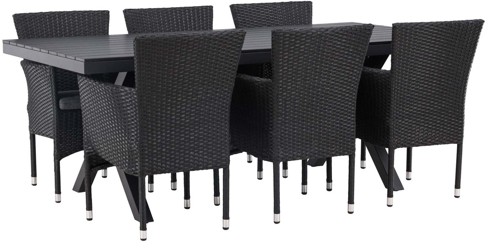 Garcia Outdoor-Tischset + Malina 200cm/6St. in Schwarz präsentiert im Onlineshop von KAQTU Design AG. Gartentischset ist von Venture Home