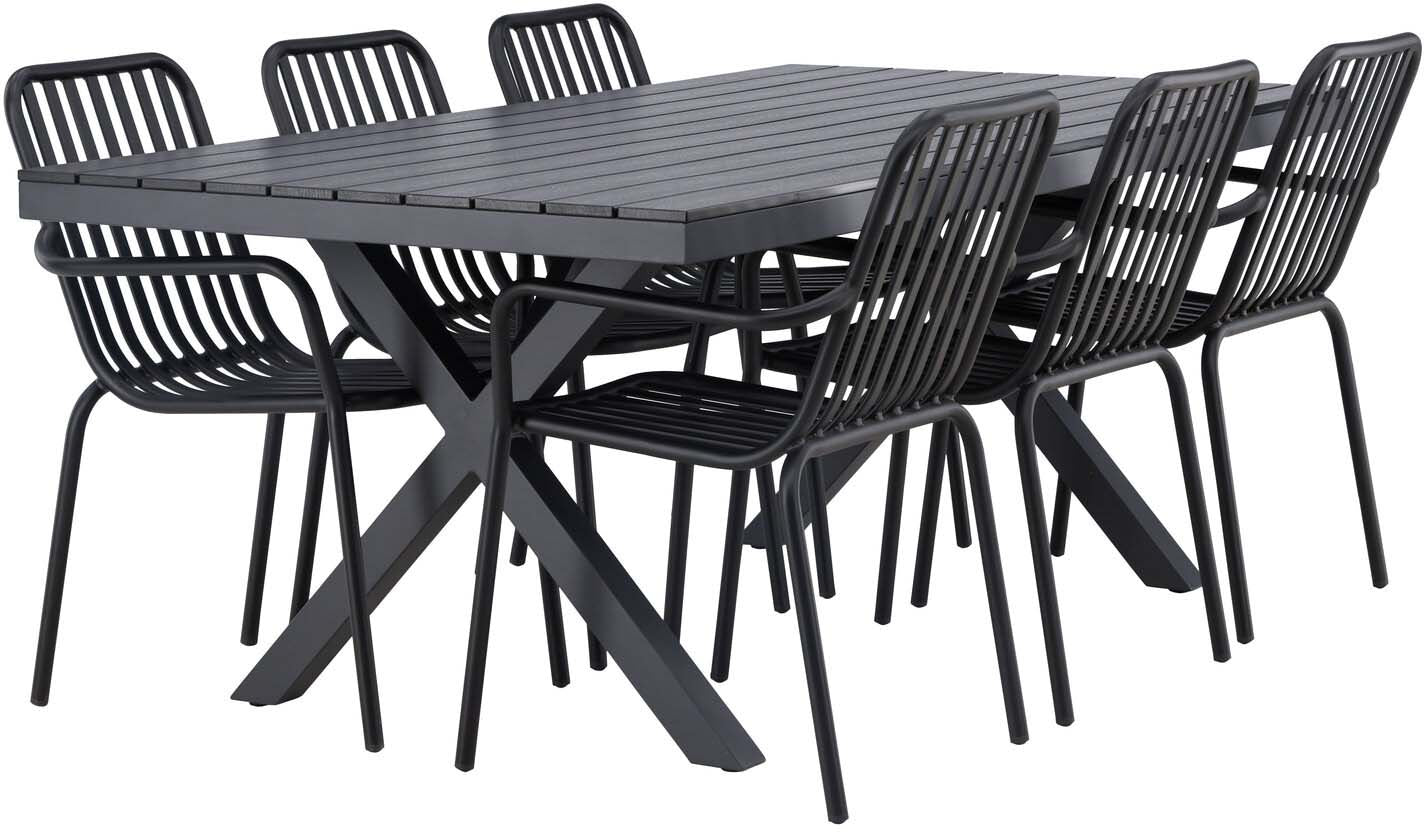 Garcia Outdoor-Tischset + Peking 200cm/6St. in Schwarz präsentiert im Onlineshop von KAQTU Design AG. Gartentischset ist von Venture Home