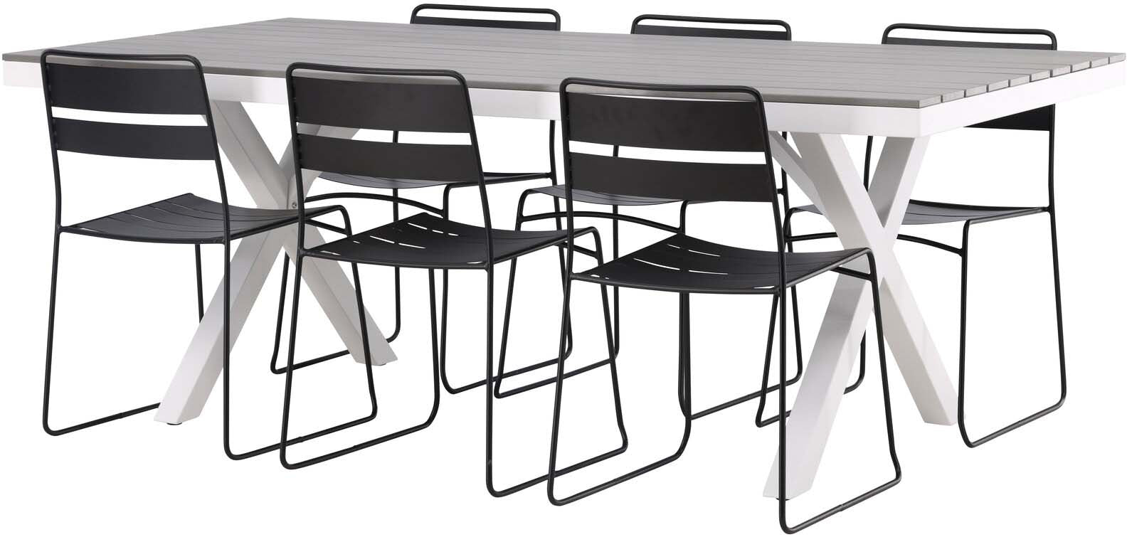 Garcia Outdoor-Tischset + Lina 200cm/6St. in Weiss / Schwarz präsentiert im Onlineshop von KAQTU Design AG. Gartentischset ist von Venture Home