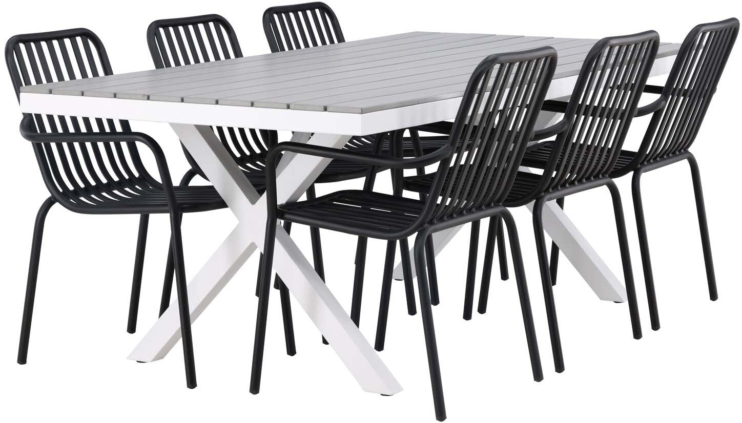 Garcia Outdoor-Tischset + Peking 200cm/6St. in Weiss / Schwarz präsentiert im Onlineshop von KAQTU Design AG. Gartentischset ist von Venture Home