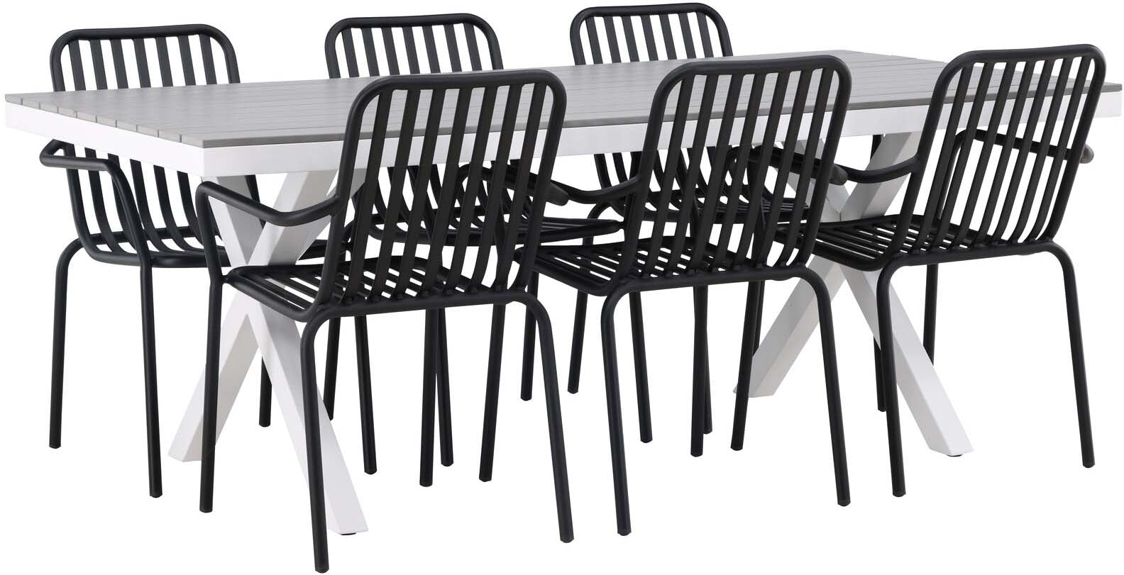 Garcia Outdoor-Tischset + Peking 200cm/6St. in Weiss / Schwarz präsentiert im Onlineshop von KAQTU Design AG. Gartentischset ist von Venture Home