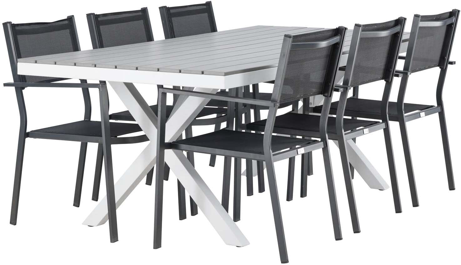 Garcia Outdoor-Tischset + Copacabana 200cm/6St. in Weiss / Schwarz präsentiert im Onlineshop von KAQTU Design AG. Gartentischset ist von Venture Home