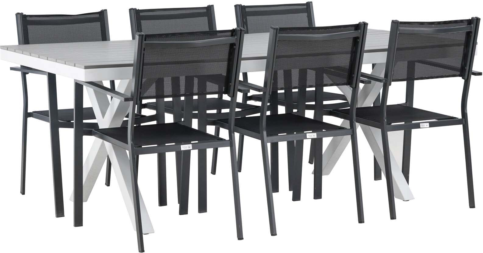 Garcia Outdoor-Tischset + Copacabana 200cm/6St. in Weiss / Schwarz präsentiert im Onlineshop von KAQTU Design AG. Gartentischset ist von Venture Home