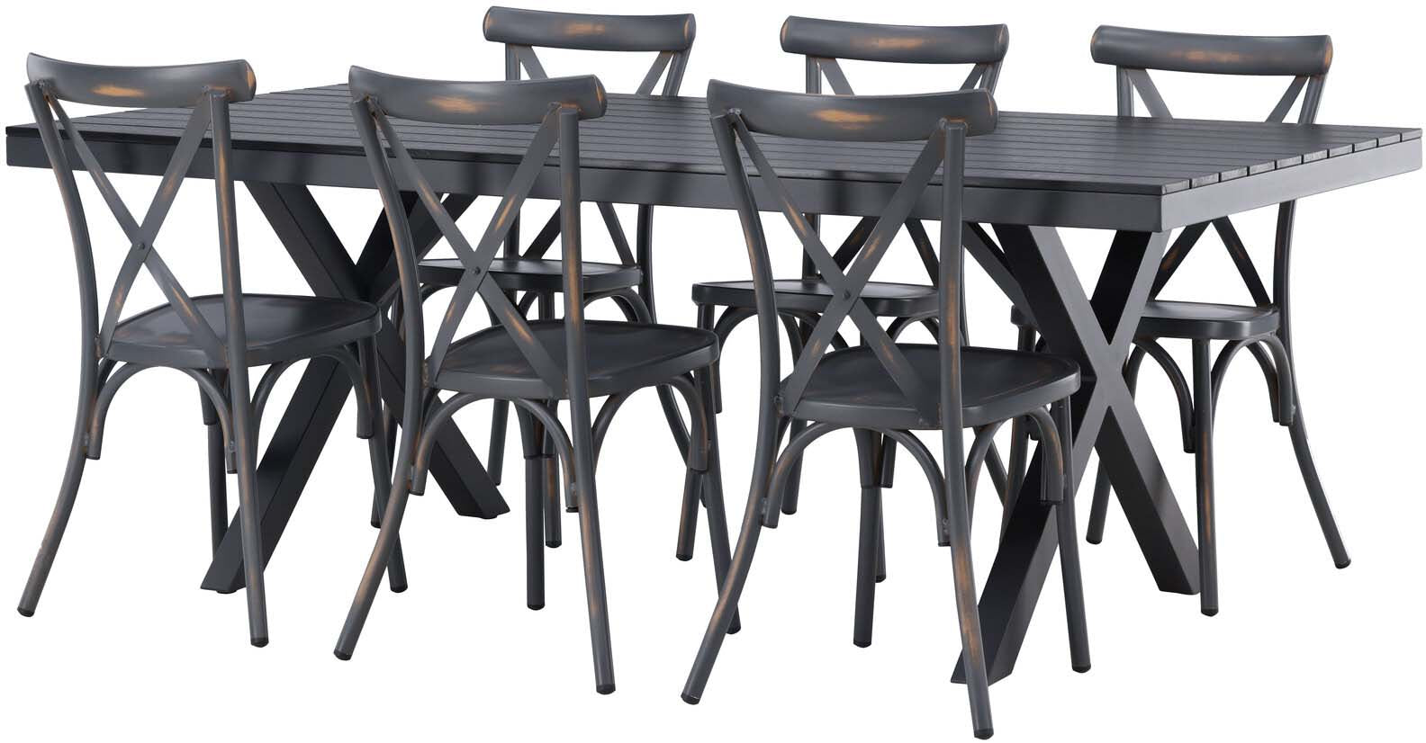 Garcia Outdoor-Tischset + Peking 200cm/6St. in Dunkelgrau präsentiert im Onlineshop von KAQTU Design AG. Gartentischset ist von Venture Home