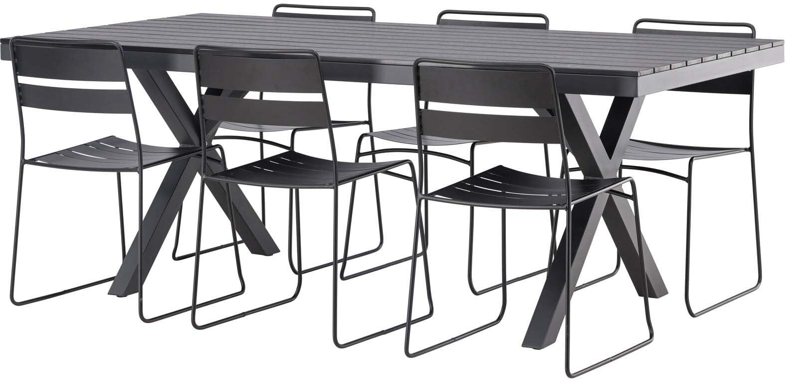 Garcia Outdoor-Tischset + Lina 200cm/6St. in Schwarz präsentiert im Onlineshop von KAQTU Design AG. Gartentischset ist von Venture Home