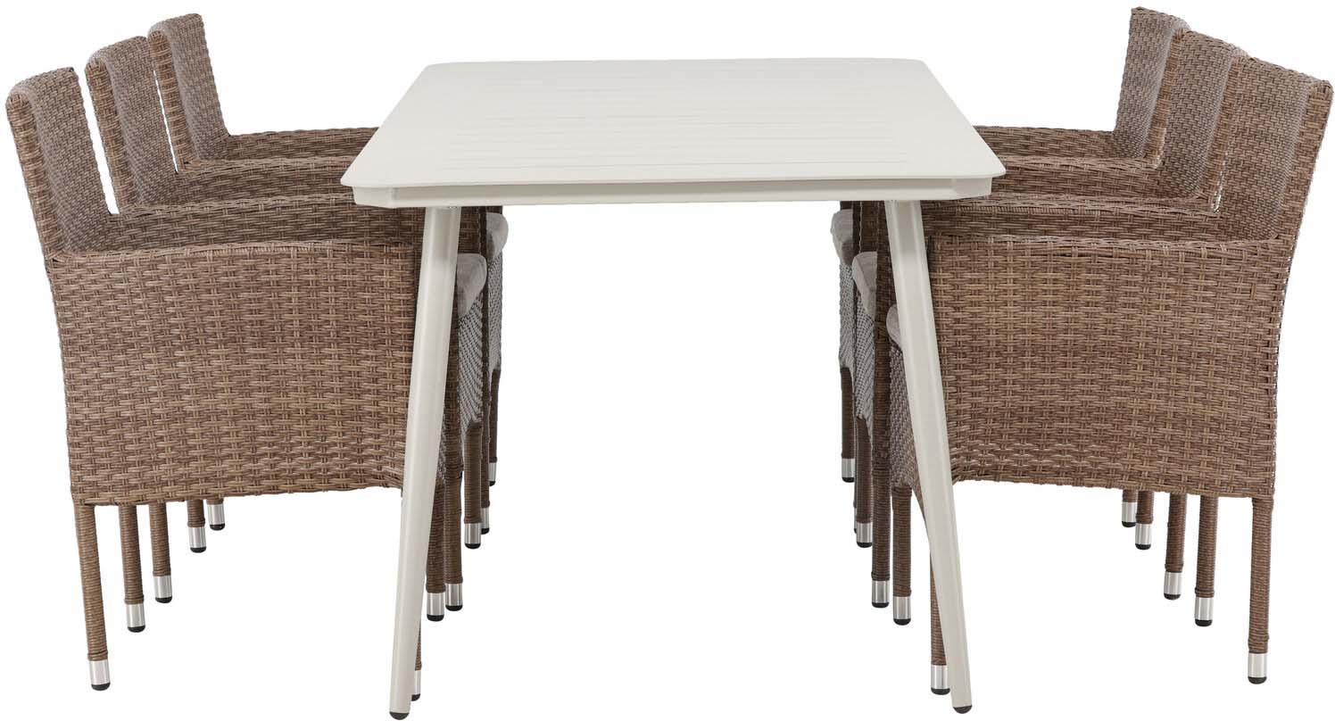 Lina Outdoor-Tischset + Malina 200cm/6St. in Beige / Natur präsentiert im Onlineshop von KAQTU Design AG. Gartentischset ist von Venture Home
