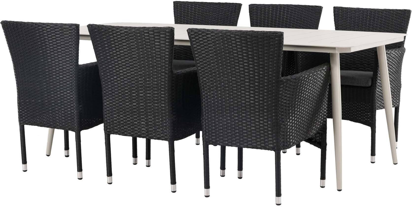 Lina Outdoor-Tischset + Malina 200cm/6St. in Beige / Schwarz präsentiert im Onlineshop von KAQTU Design AG. Gartentischset ist von Venture Home