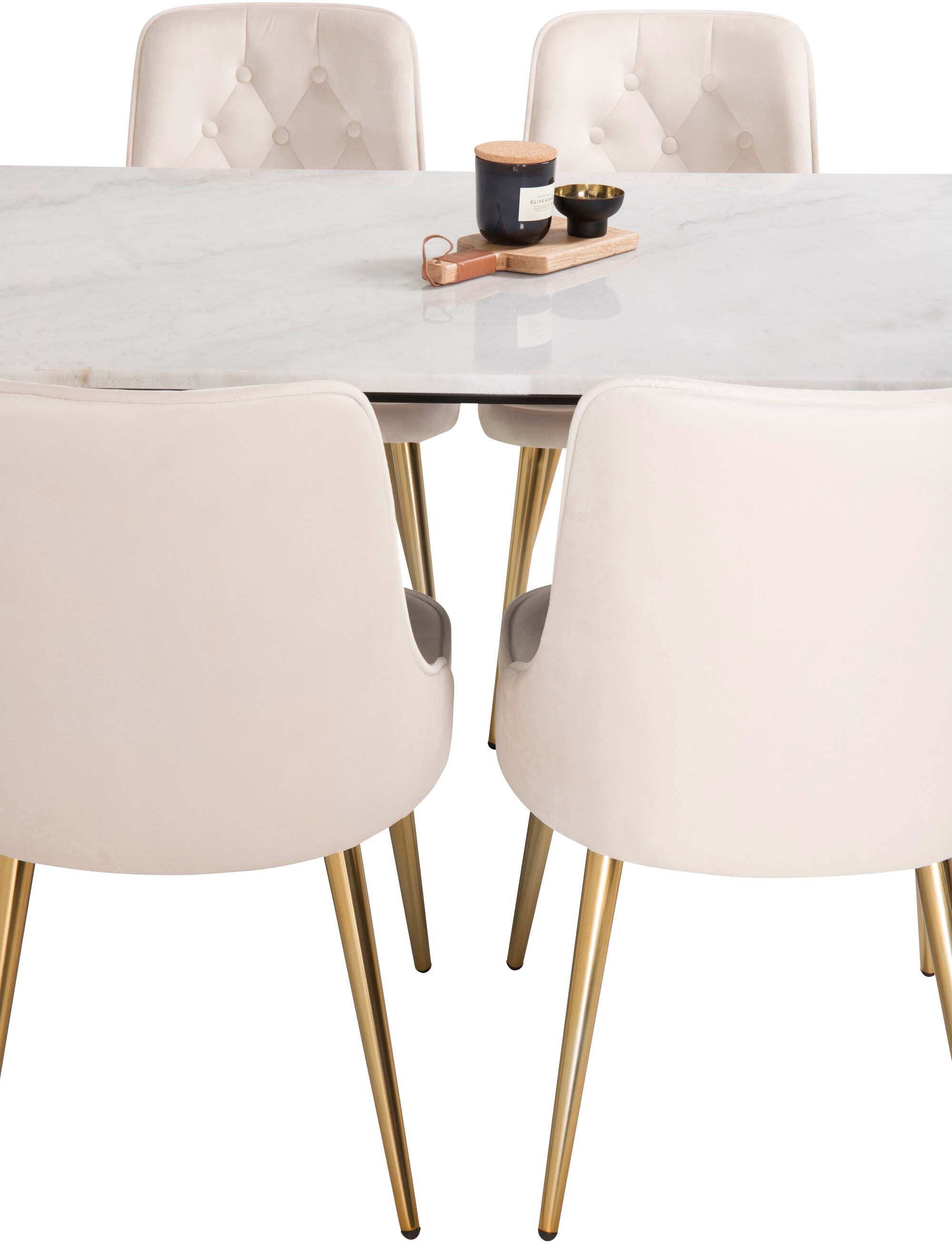 Estelle Esszimmerset + Velvet Deluxe 140cm/4St. in Beige, Gold präsentiert im Onlineshop von KAQTU Design AG. Esszimmerset ist von Venture Home