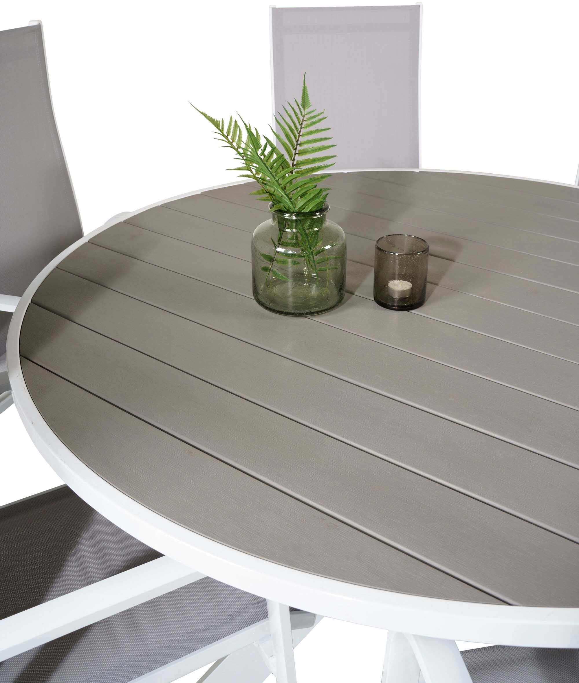 Parma Outdoor-Tischset + Copacabana Recliner ⌀140cm/6St. in Grau weiss präsentiert im Onlineshop von KAQTU Design AG. Gartentischset ist von Venture Home