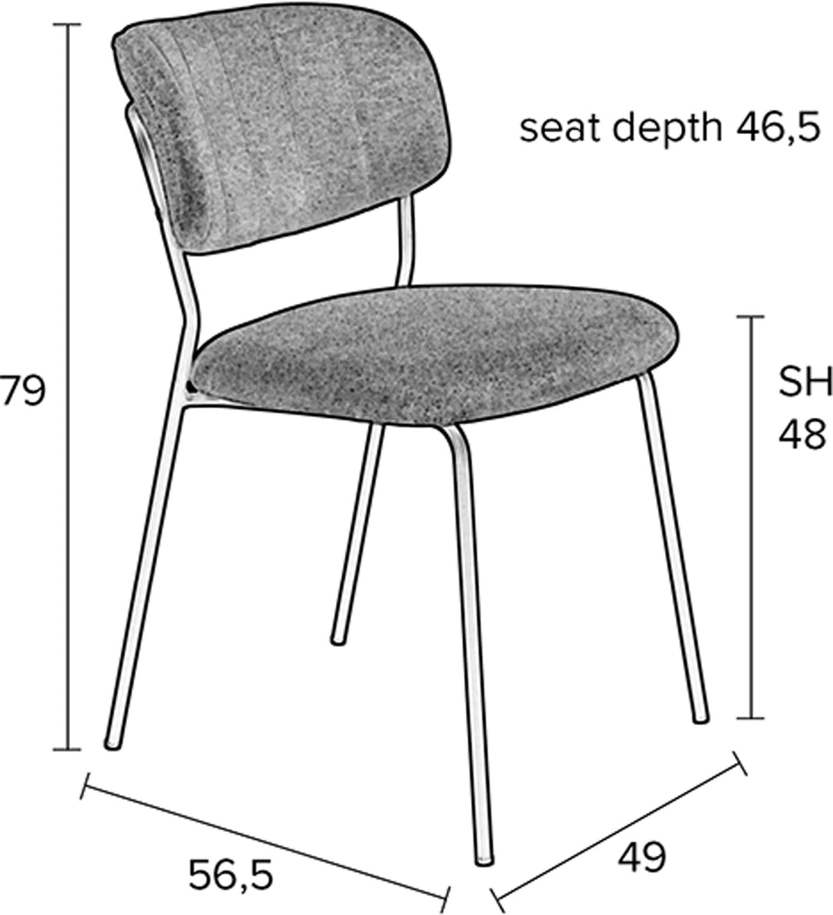 Stuhl Jolien gepolstert V1 in Grau präsentiert im Onlineshop von KAQTU Design AG. Stuhl ist von White Label Living