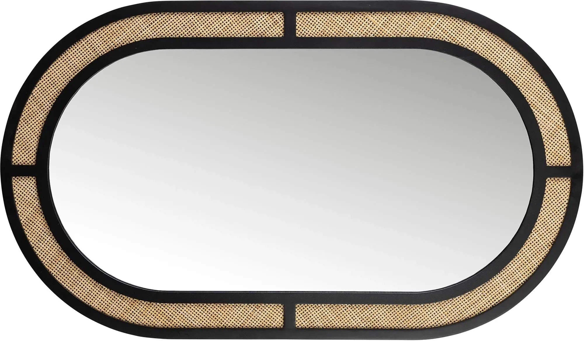 Eleganter ovaler Spiegel Aida von White Label Living: Schwarz-Natur Design, hochwertiges MDF, ideal für Flur, Schlafzimmer, Wohnzimmer.