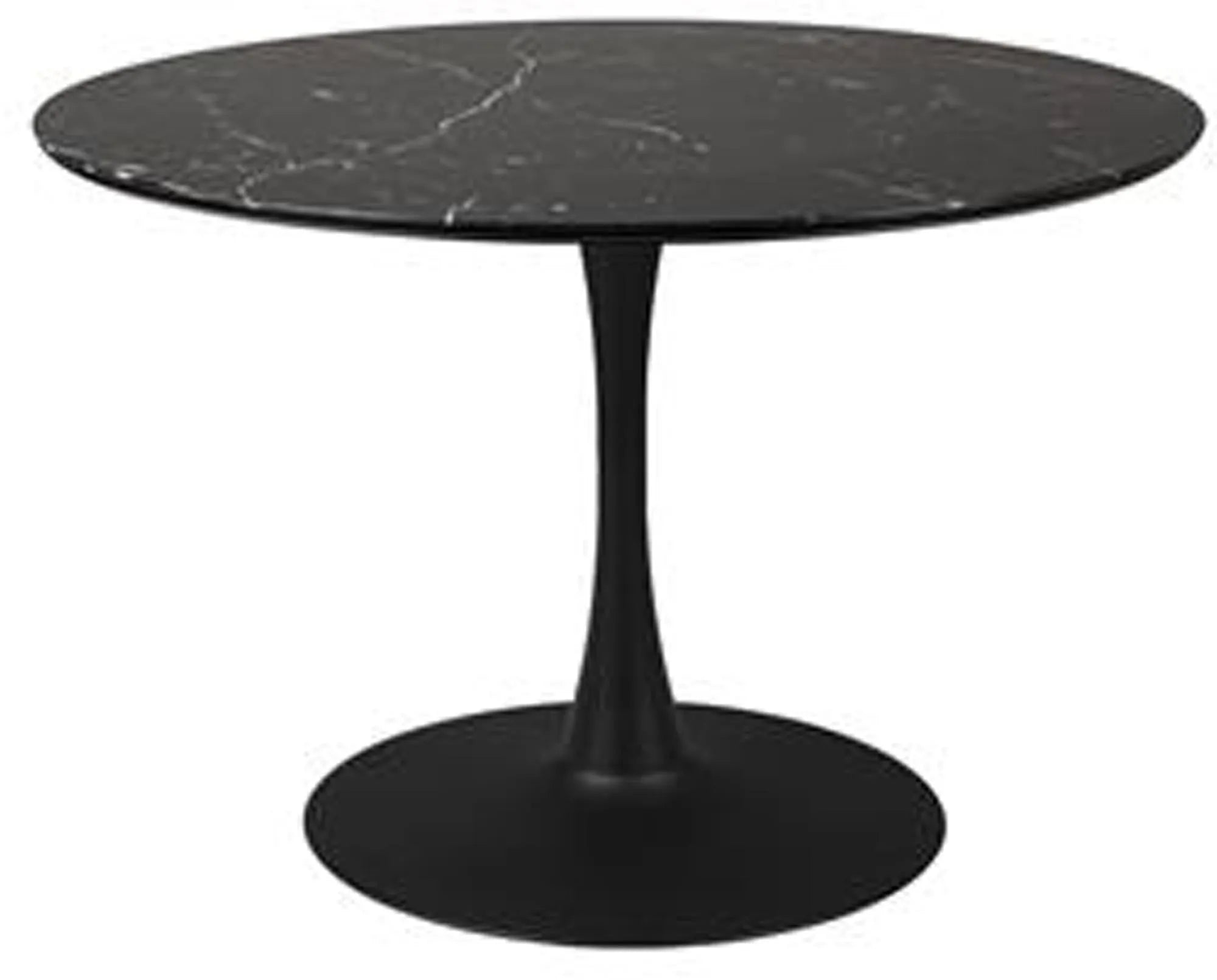 Eleganter Esstisch MARU BLACK: Minimalistisches Design, Marmor-Optik, filigrane Eisenbeine, ideal für gesellige Abende.