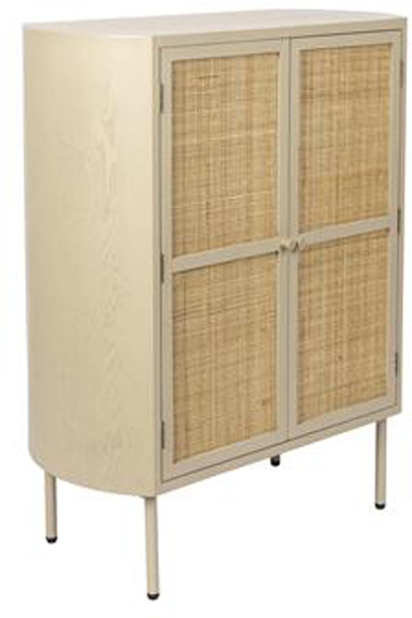 Elegantes Lowboard AMAYA von White Label Living, verziert mit Rattan-Elementen für einen modernen, natürlichen Look.