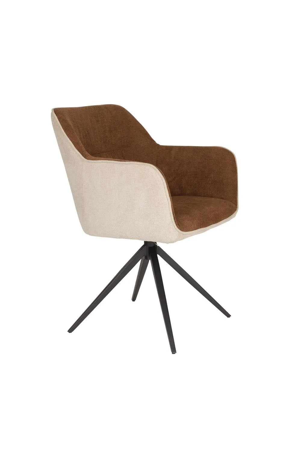 Eleganter Sessel Daley in Beige/Braun: Komfortabler Schalenstuhl mit Armlehnen, ideal für Wohnzimmer oder Leseecke.