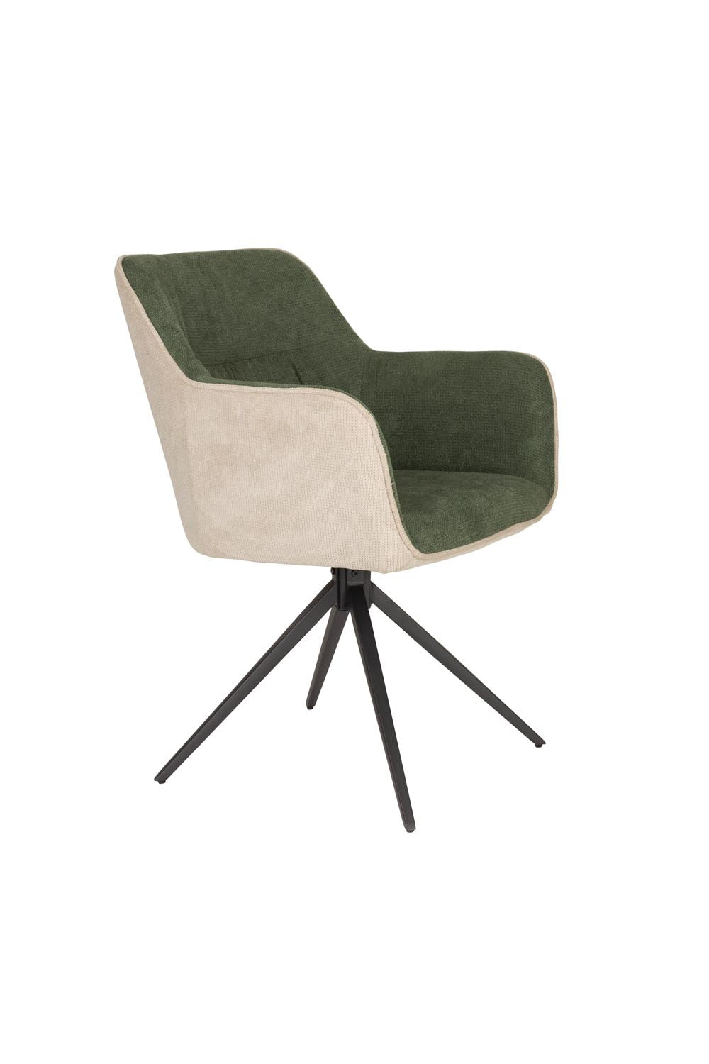 Eleganter Sessel Daley Beige/Grün: Stilvoller Schalenstuhl mit Armlehnen, robuster Polsterung und pflegeleichtem Polyesterbezug.