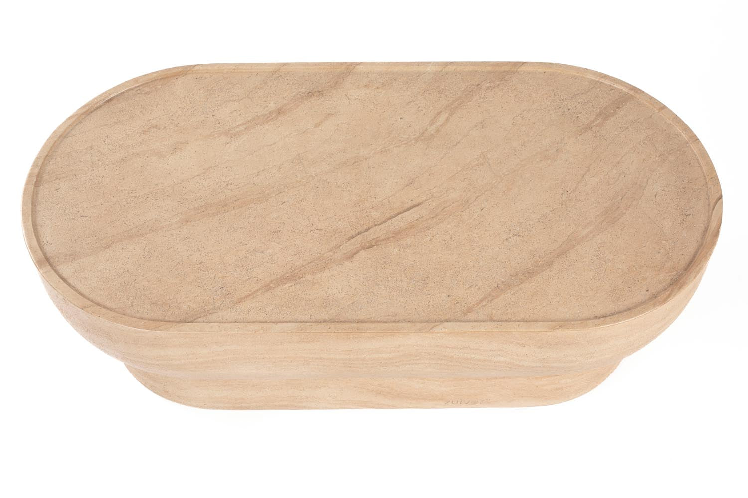Ovaler Zuiver Couchtisch mit edler Travertinplatte, stilvoll modern.