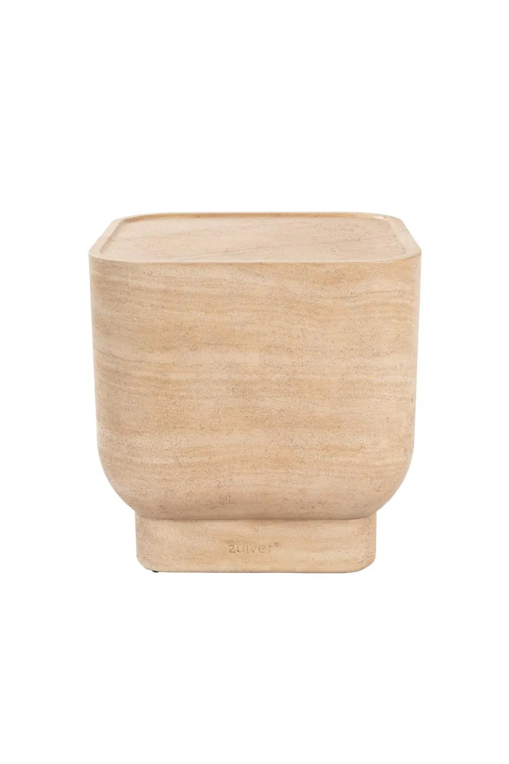 Eleganter quadratischer Beistelltisch von Zuiver in edler Travertin-Optik, beige, minimalistisch, einzigartig, zeitlos.