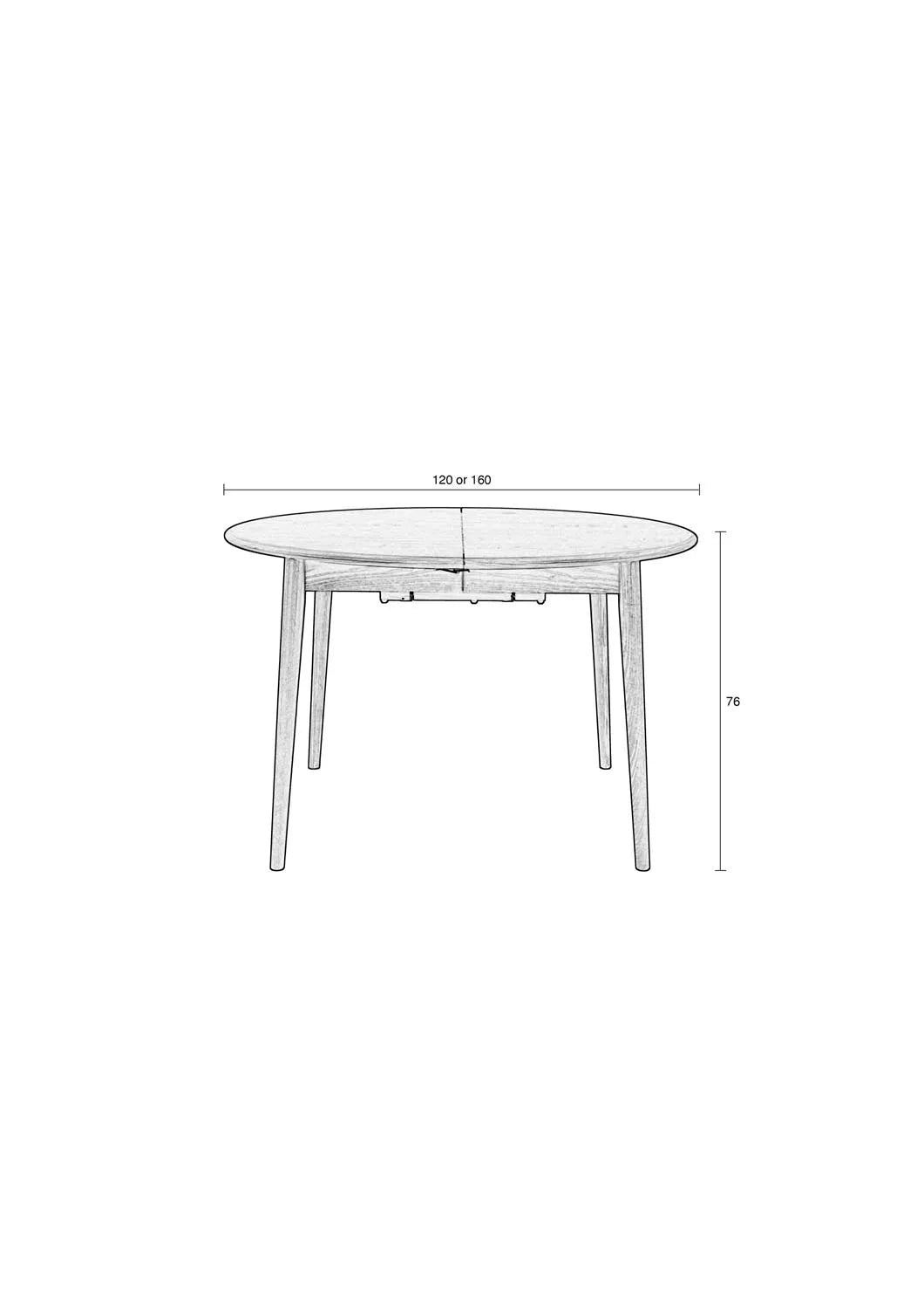 Stilvoller Twist Tisch: Eiche, rund, erweiterbar von 120 auf 160 cm.