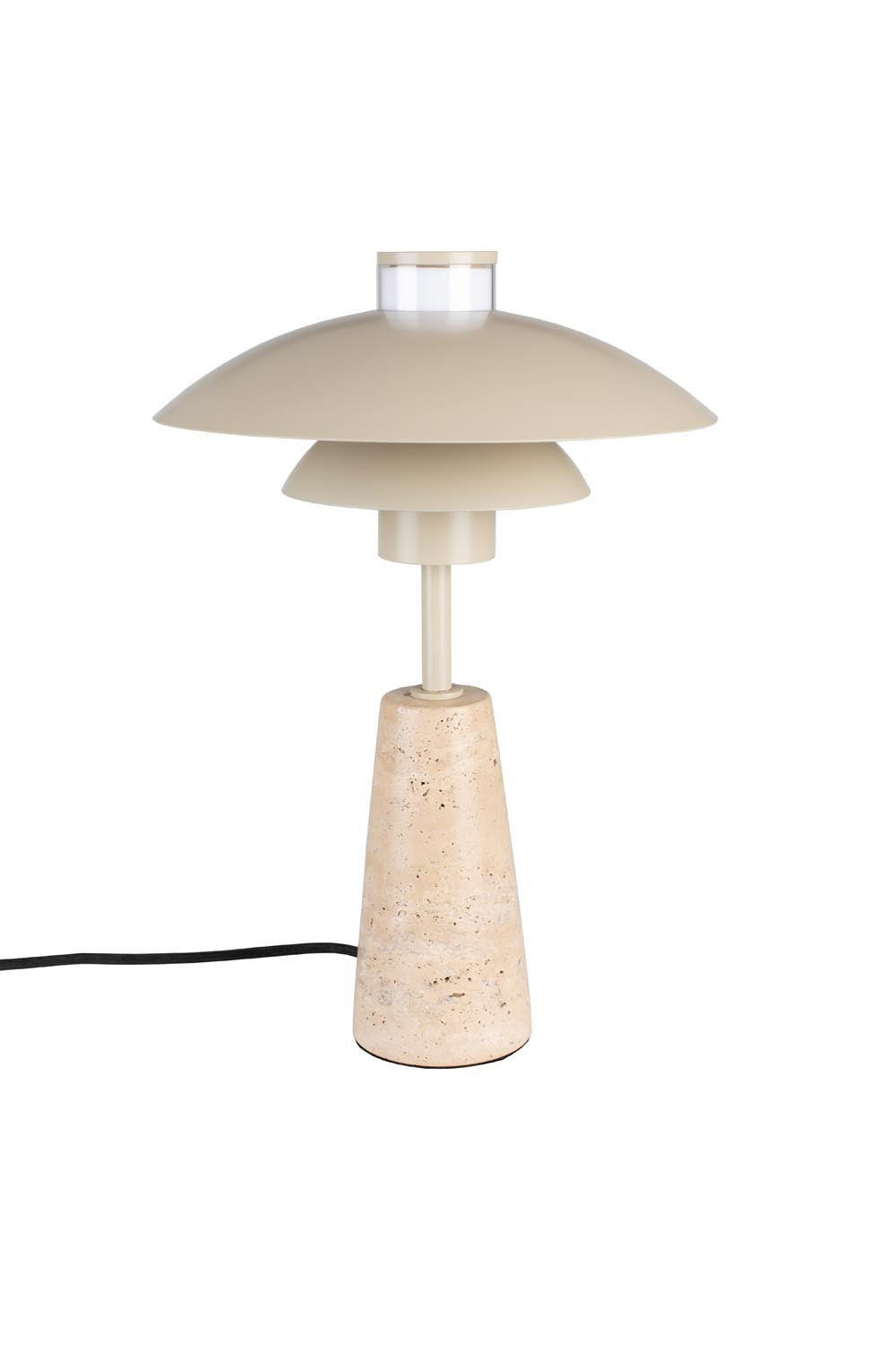 Elegante Tischlampe Cole: Metall-Schirm, Travertin-Sockel, inspiriert von der Natur, E27 Fassung, max. 11W.